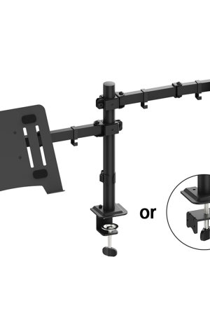 MX19-124PT Dual Arm Laptop and Monitor Mount, Gas Spring Adjustable Desk Stand with Full Motion, Fits 13–32" Displays & 10–17" Laptops
